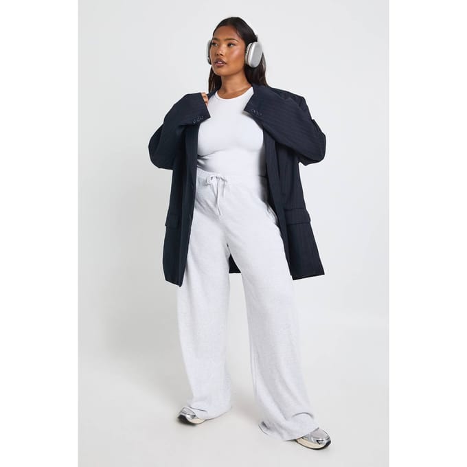 boohoo Dames Plus Rib Wijde Pijpbroek | Asgrijs | Maat: 44