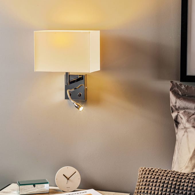 Nowodvorski Lighting Wandlamp Hotel LED, wit, textiel, 2-lamps, LED leeslamp