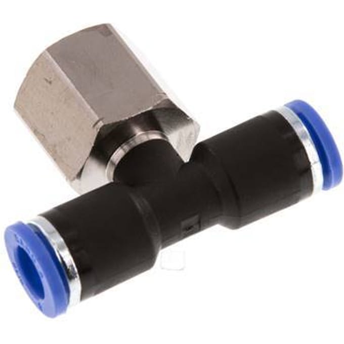 8mm x G3/8'' inline T-stuk Messing/PA 66 Insteekfitting Binnendraad Draaibaar NBR [2 Stuks]