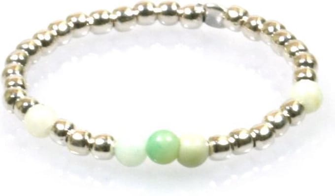 Heaven Eleven - 925 zilver ring - dikte 1mm - creme/turkoois kralen - one size fits all