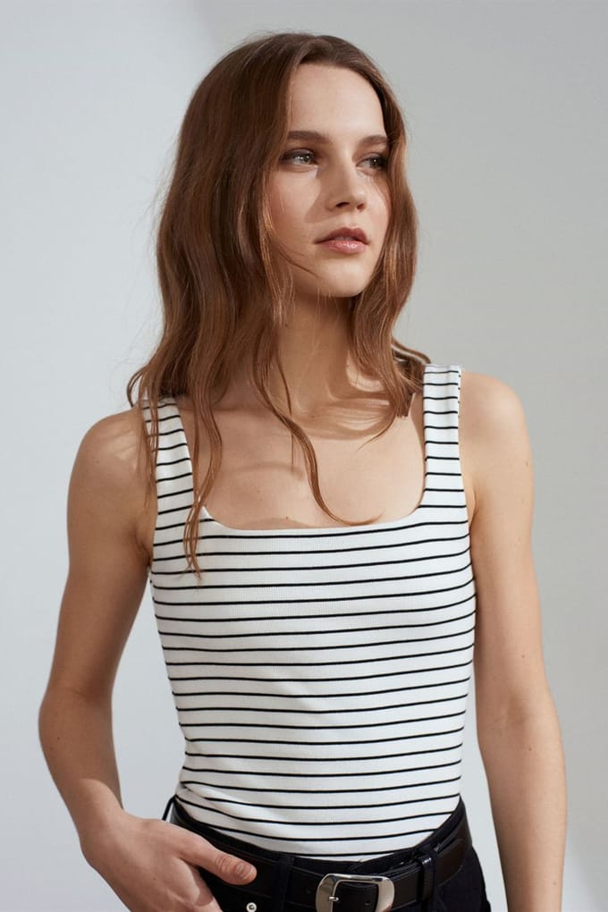Gestreepte Ribbel Mouwloze Cami Blouse