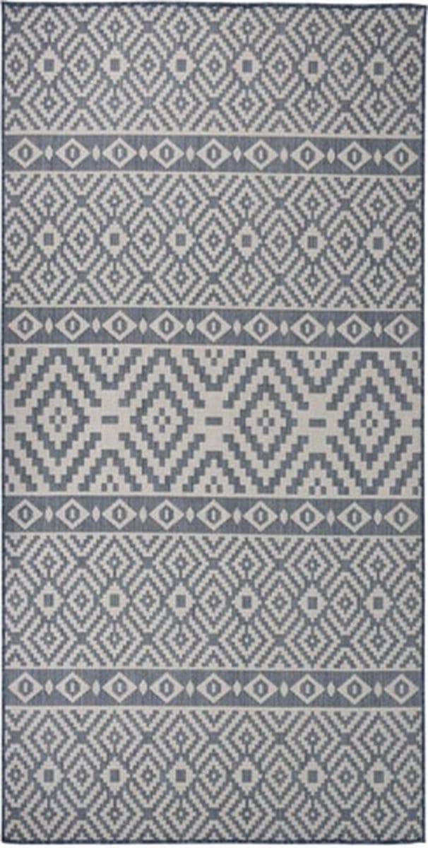 vidaXL - Buitenkleed - met - patroon - platgeweven - 100x200 - cm - blauw