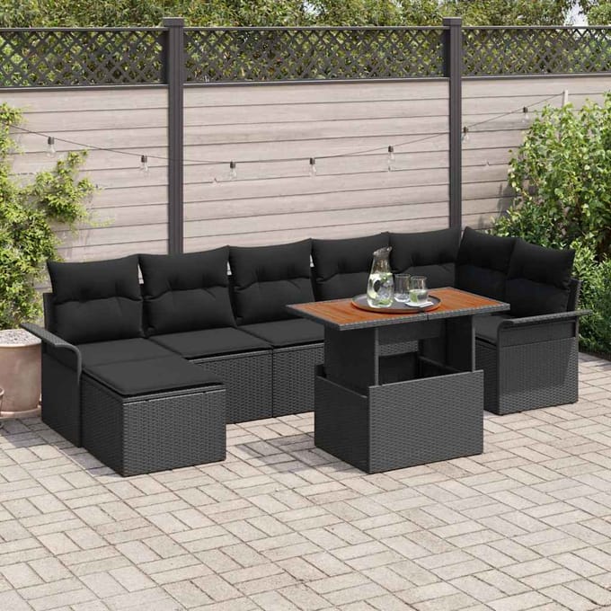 vidaXL - Tuinbank - Set - 8 - st - Zwart - poly - rattan