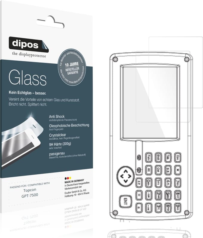 dipos – 2x Pantserfolie geschikt voor Topcon GPT-7500 | 9H Screenprotector