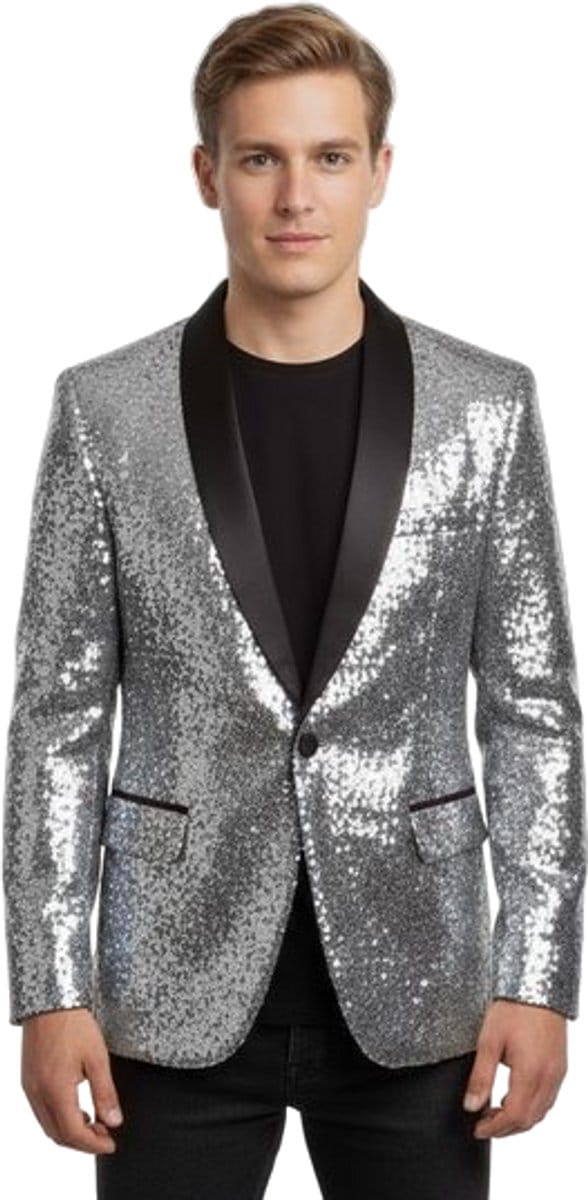 Glitter Zilver Colbert - Blazer - Jasje - Heren - Kostuum - Party - Feest