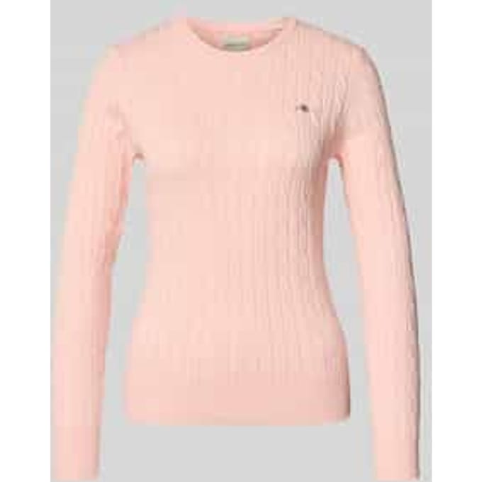 Gebreide pullover met kabelpatroon en labelstitching