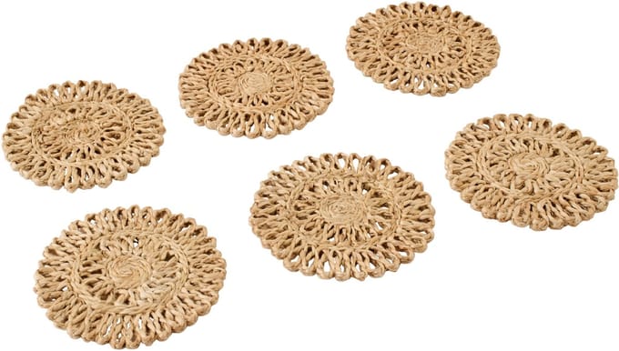 J-Line onderzetter Rond - jute - naturel - 2 sets van 6 stuks