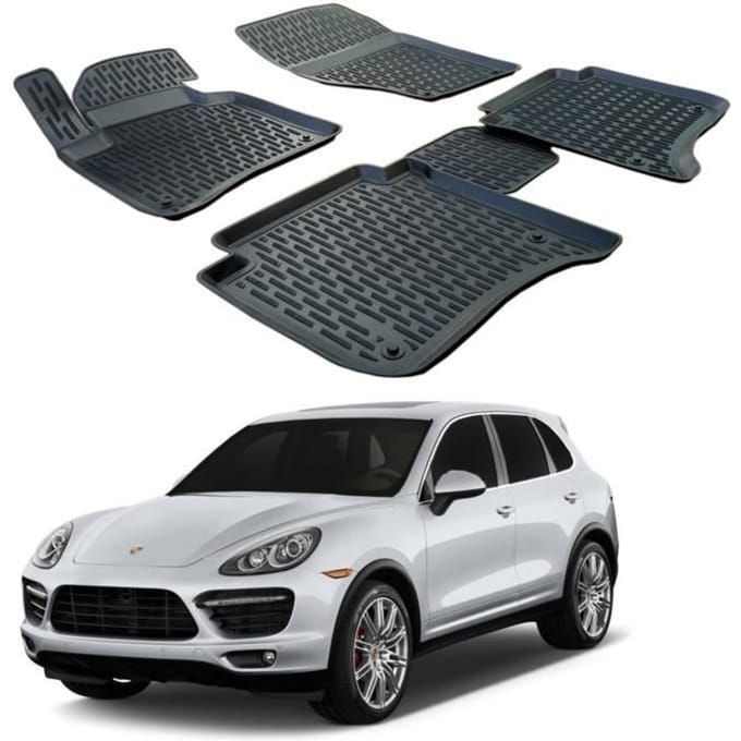 SCOUTT Tapis de sol en caoutchouc Porsche CAYENNE - 3D - Sur mesure - Noir noir