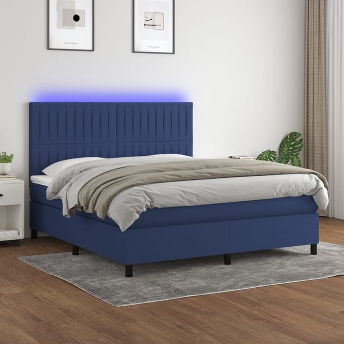 vidaXL - Boxspring - met - matras - en - LED - stof - blauw - 160x200 - cm