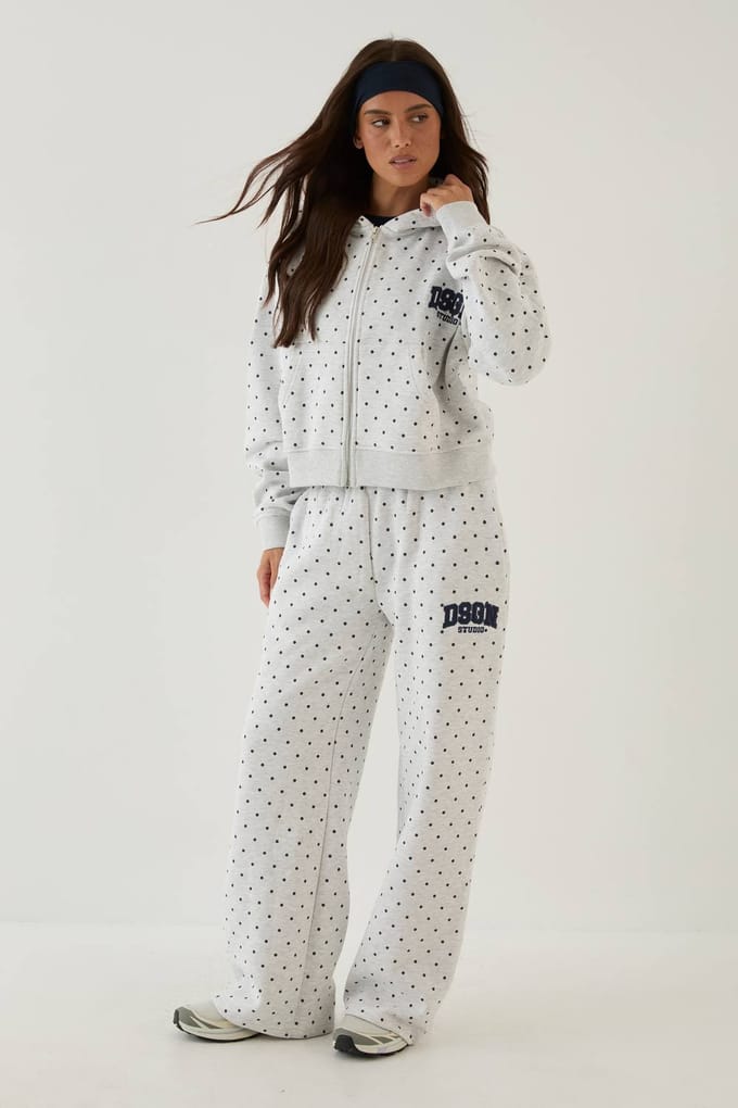 Dames Dsgn Studio Joggingbroek Met Stippenprint En Applique, Rechte Pijpen | Asgrijs | Maat: Medium
