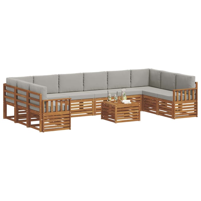 vidaXL - Buiten - bank - set - 11 - st - Natuurlijk - en - Licht - Grijs