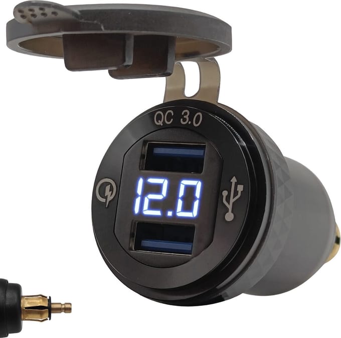 ProRide USB Lader Motor met Voltmeter - Din Hella - QC3.0 - 12V/24V - Motor USB lader 2 poorten - Blauw