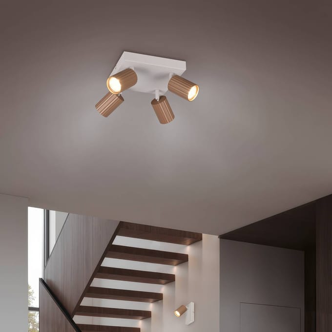 Trio Lighting Plafondspot Soka, bruin/grijs, lengte 20 cm, metaal, 4-lamps.