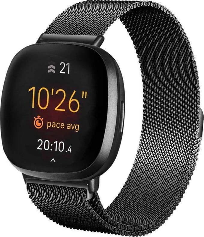 YPCd® Fitbit Versa 3- bandje - Zwart - Milanees Roestvrij Staal - Small