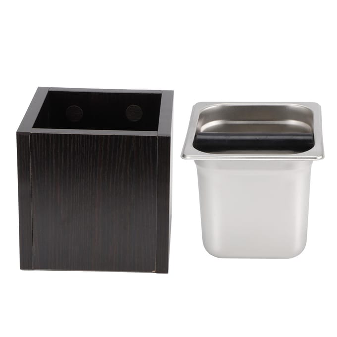 Knock Box Roestvrij Staal Vierkant Koffiedik Container Afvalbak met Houten Doos black