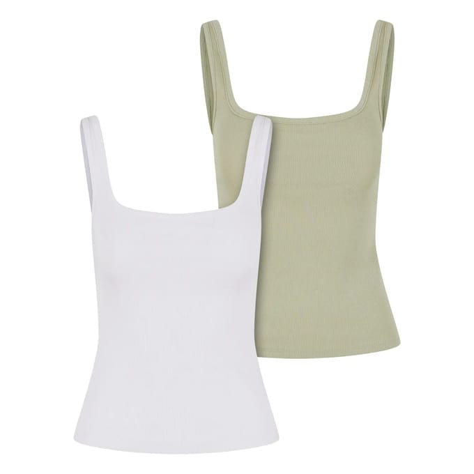 Urban Classics - Wide Neck Rib 2Pack Mouwloze top - M - Wit/Groen
