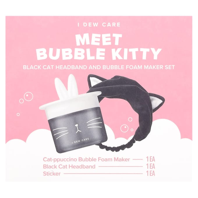 I Dew Care, ensemble de 3 bandeaux pour cheveux et mousse à bulles Bubble Kitty Black Car white
