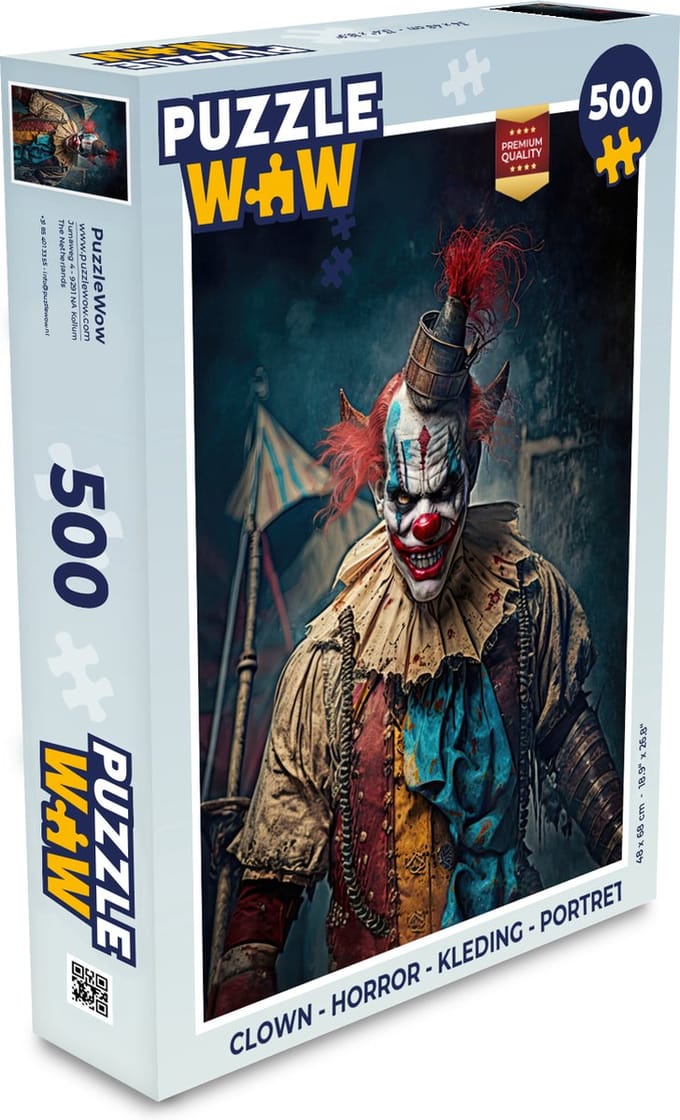 Puzzel Clown - Horror - Kleding - Portret - Legpuzzel - Puzzel 500 stukjes