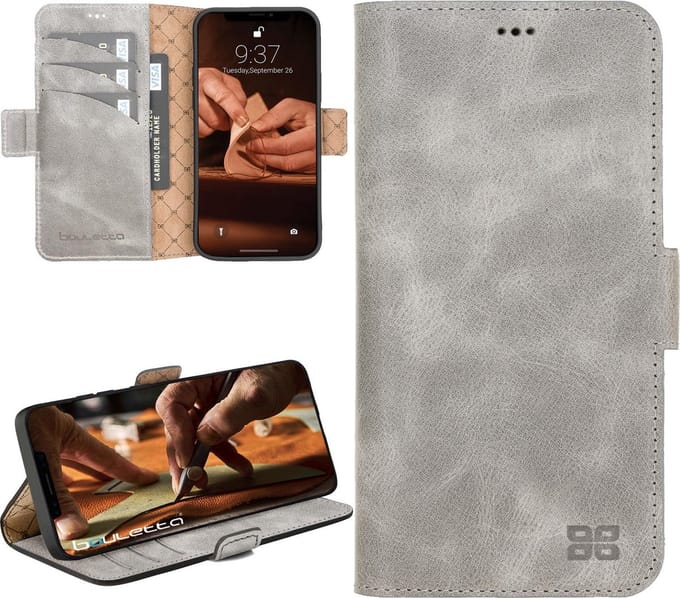 Bouletta iPhone 13 Pro Max compatibel leer BookCase hoesje - Future Grey
