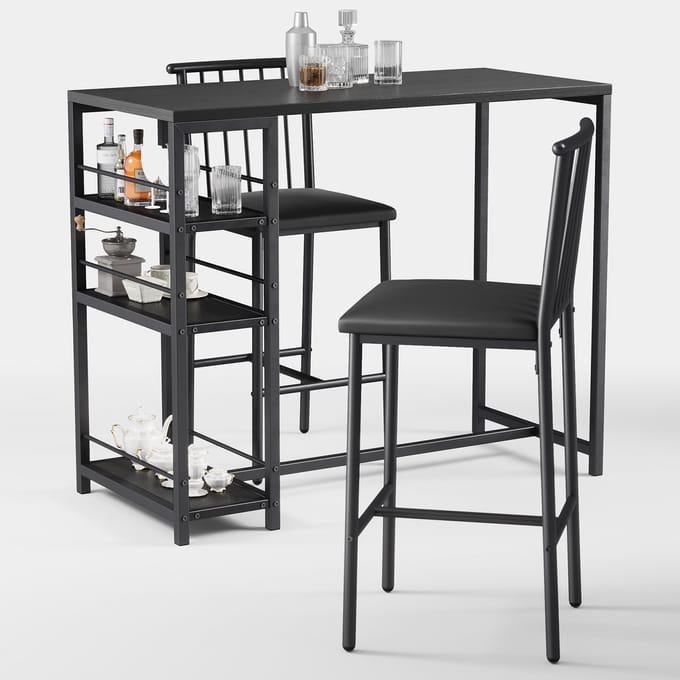 Xbro Bartafel Set 3-delig – Eettafel met 2 Barkrukken – Met Opbergruimte – Zwart – Keuken & Eetkamer