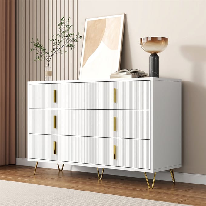 Komhtom Commode Elegante en grote opbergruimte met gouden handgrepen modern Wit