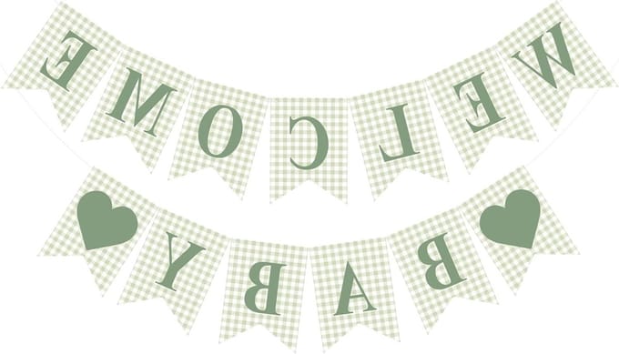 Babyshower Banner - Feestdecoratie Baby - Feestversiering - Voorgemonteerd - 150 cm - Saliegroen Geruit