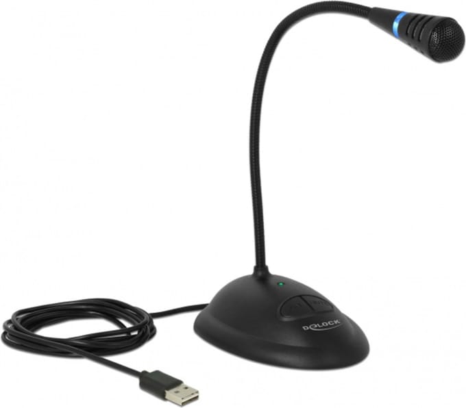Zwanenhals USB-microfoon Delock 65871 Zendmethode:USB, Kabelgebonden Incl. kabel, Voet