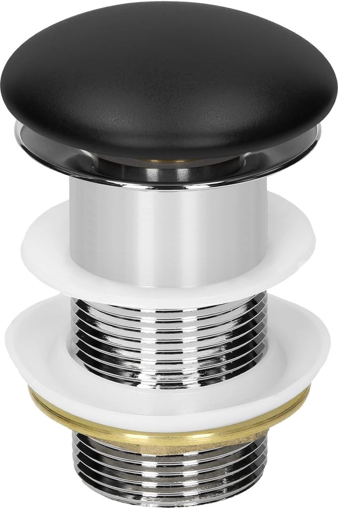 ML-Design Universele Afvoergarnituur Voor Wastafels En Onderkasten Zonder Overloop Keramisch Zwart Mat RVS Deksel Pop-Upventiel Afvoerventiel Gootsteenstop Inclusief Afdichtingen 1 1/4 Inch