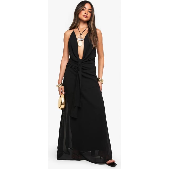boohoo Dames Chiffon maxi-rok met plaszoom | Black | Maat: 6