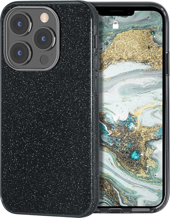 HB Hoesje Geschikt voor Apple iPhone 13 Pro Max - Zwart - Glitter Back Cover