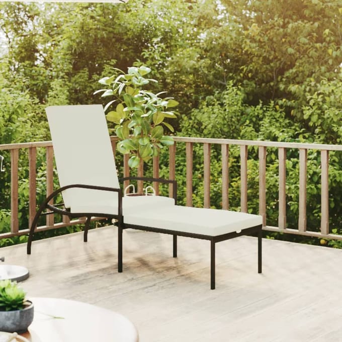 vidaXL - Ligbed - met - voetensteun - polyetheen - rattan - zwart