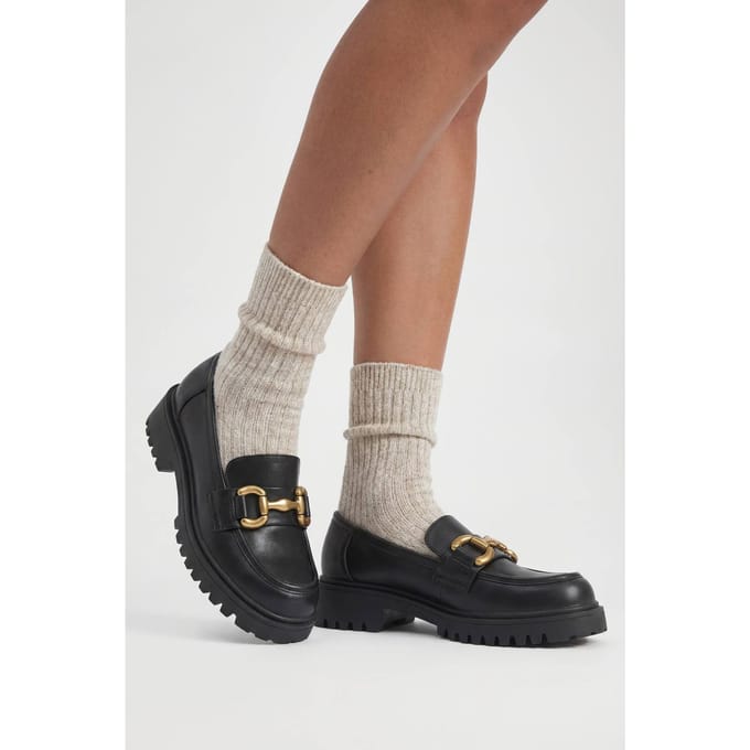boohoo Dames Loafer Met Brede Pasvorm En Grove Ketting | Black | Maat: 4