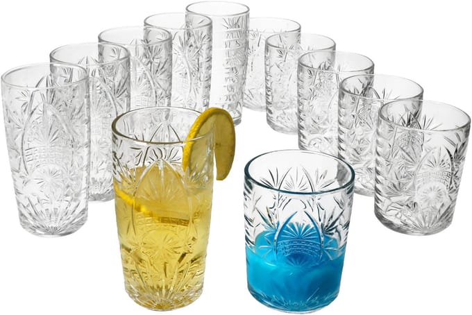MamboCat Set van 12 STARLA longdrinkglazen & whiskytuimelaar reliëf