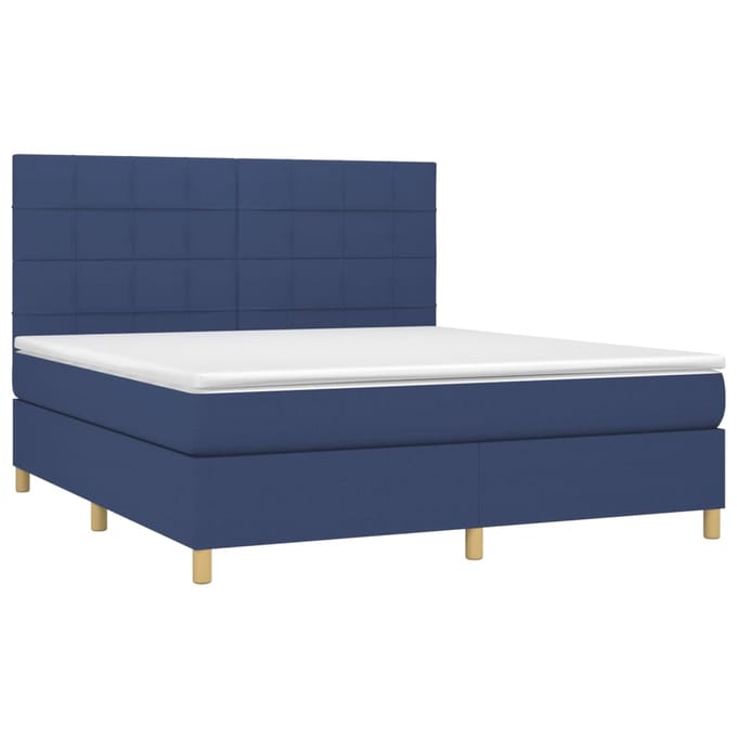 vidaXL - Boxspring - met - matras - en - LED - stof - blauw - 180x200 - cm