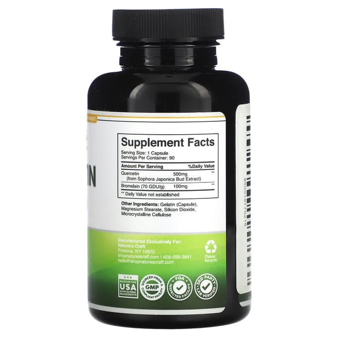 Nature'S Craft, Quercetine, Bromelaïne, 600mg, 90 Capsules