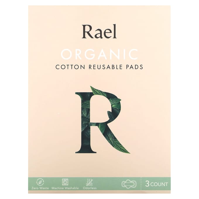 Rael, biologisch katoen herbruikbare pads, verpakking van 3 white