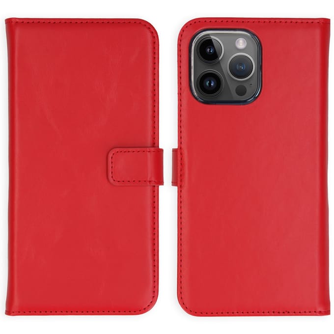 Selencia Hoesje - Geschikt voor Apple iPhone 15 Pro Max - Echt Lederen Bookcase - Rood