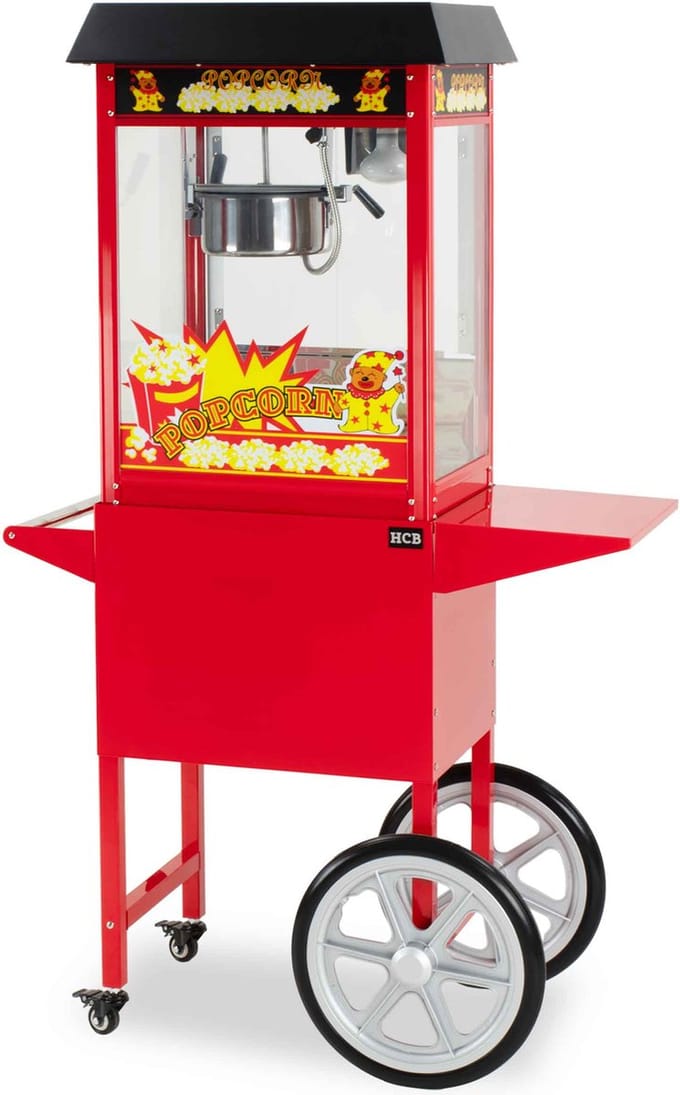 HCB® - Professionele Luxe Popcorn machine met onderstel- 230V - Popcornmachine - Zwart - Horeca Popcornmaker - 30.8 kg - 6249/6248