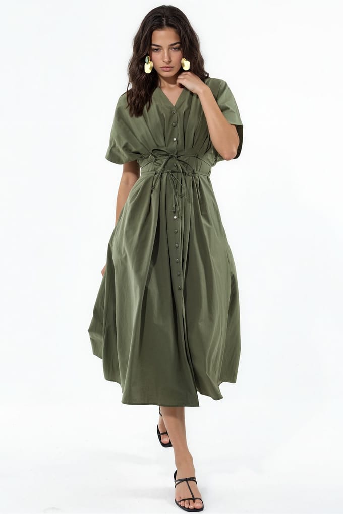 Casual V-hals Midi Shirtjurk
