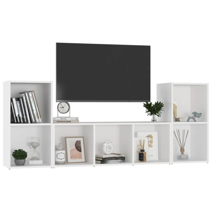 vidaXL - 3-delige - Tv-meubelset - bewerkt - hout - wit