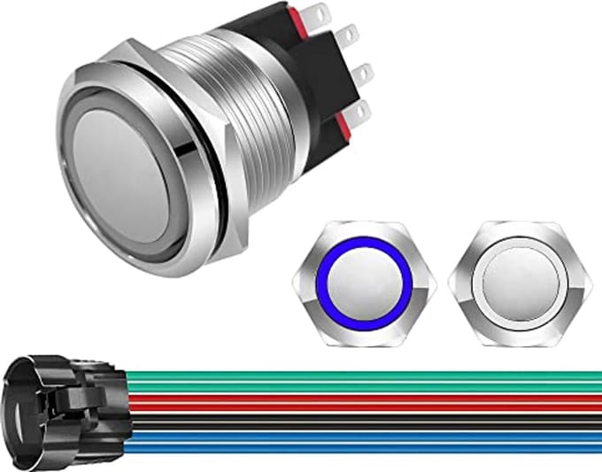 Waterdichte 22 mm LED Drukknop met Stopcontact 10A - Blauw/Wit