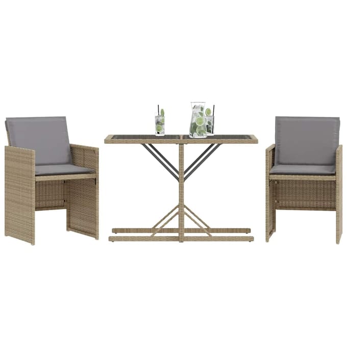 vidaXL - 3-delige - Bistroset - met - kussens - poly - rattan - gemengd - beige