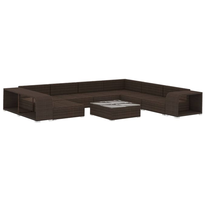 vidaXL - 10-delige - Loungeset - met - kussens - poly - rattan - bruin