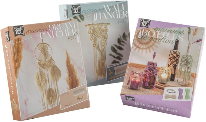 Macramé Home Deco 3in1 DIY Set - Macramé Wandkleed - Macramé Flessendecoratie - Macramé Dromenvanger - Voor beginners en gevorderden