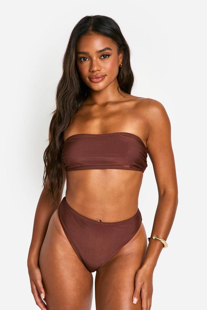 boohoo Dames Mix & Match Hoge Taille Bikini Slip | Bruin | Maat: 36