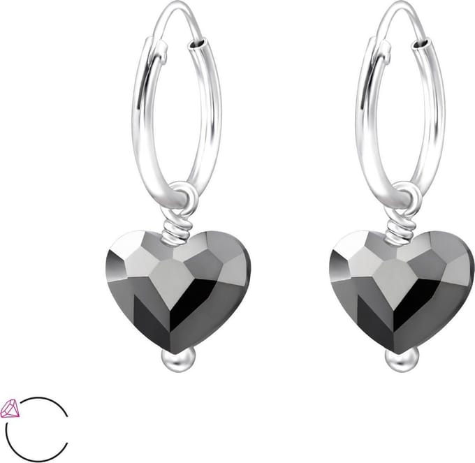 Montebello Oorbellen Liefke Grey - 925 Zilver - Swarovski - Hart - Ø8mm