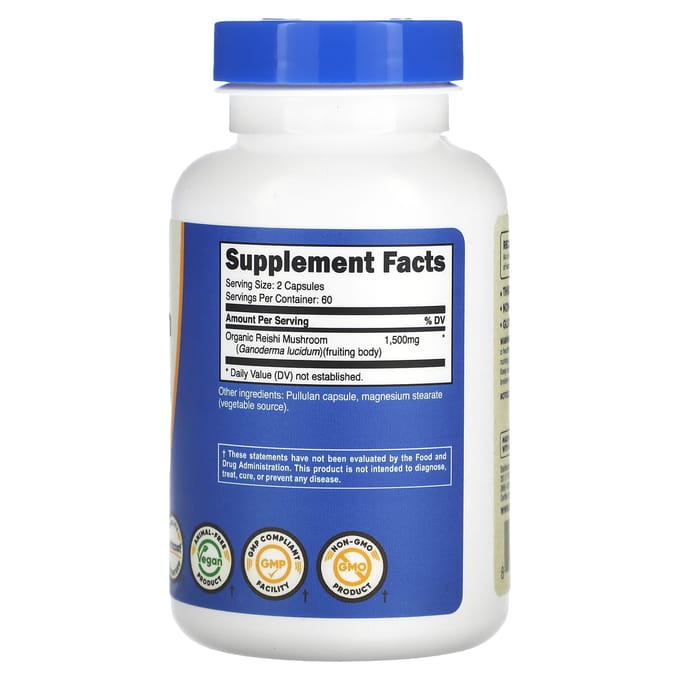 Nutricost, champignon reishi, 1 500 mg, 120 capsules (750 mg par capsule)