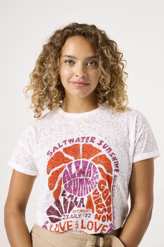 GARCIA Dames Chest print T-shirt Wit Korte mouw
