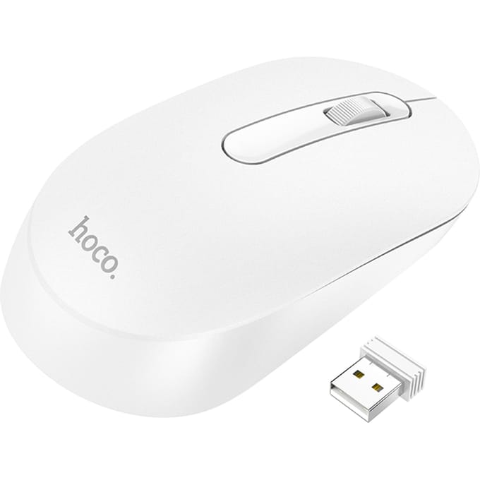 Hoco Draadloze Muis - Stille Draadloze Computer Muis - Compact en Rechts- en Linkshandig Gebruik - Wit