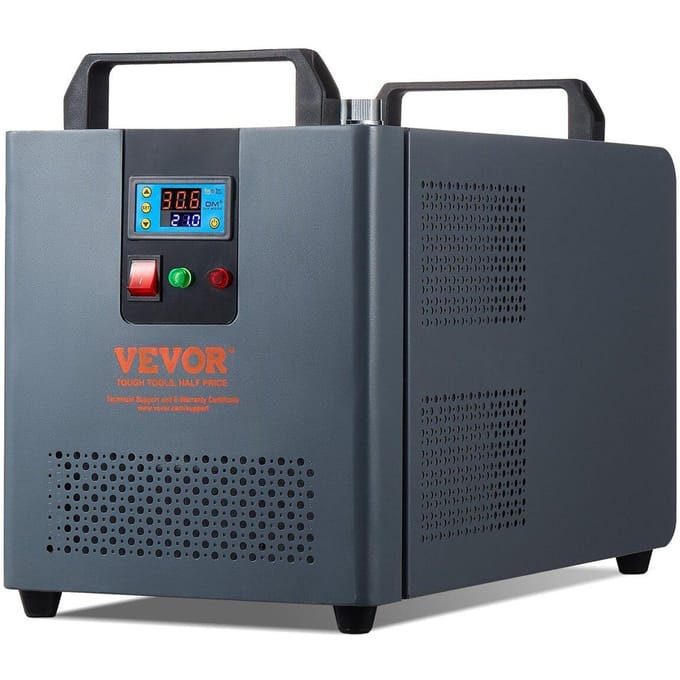Refroidisseur d'eau industriel Refroidisseur laser Système de refroidissement avec compresseur intégré Capacité du réservoir d'eau de 12 L, Débit maximal de 7,2 L/min, Capacité de refroidissement de 200 W